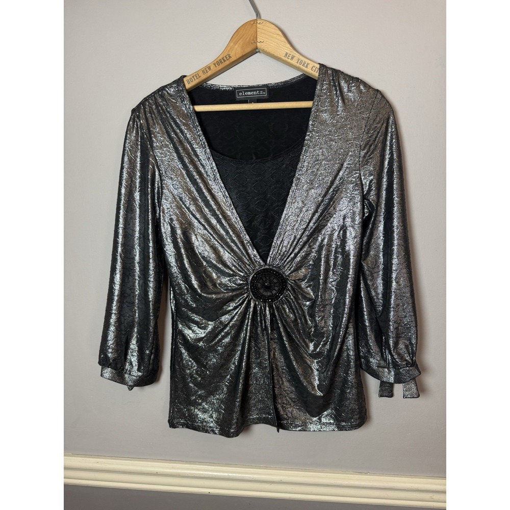 Silver Sparkly Black Beaded Top Womens Small
